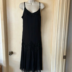 J Kara beaded 1920’s art deco  black chiffon dress size 12